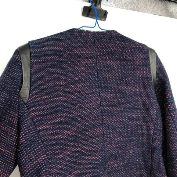 Sandro Valentin Blue and Red Tweed Blazer Jacket leather  shoulder chain details - Picture 11 of 16